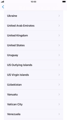 Press the required country or area. Press the required country or area.