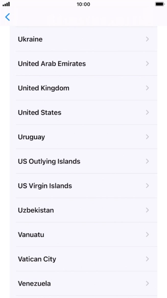 Press the required country or area. Press the required country or area.