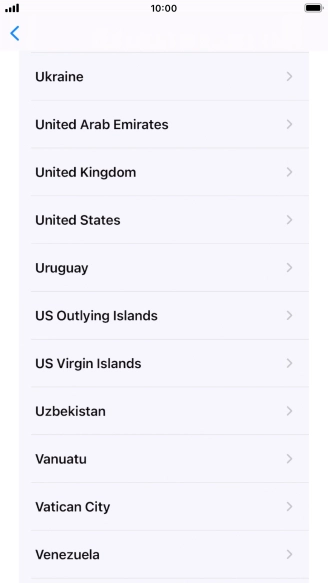 Press the required country or area. Press the required country or area.