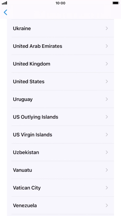 Press the required country or area. Press the required country or area.