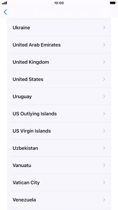 Press the required country or area. Press the required country or area.