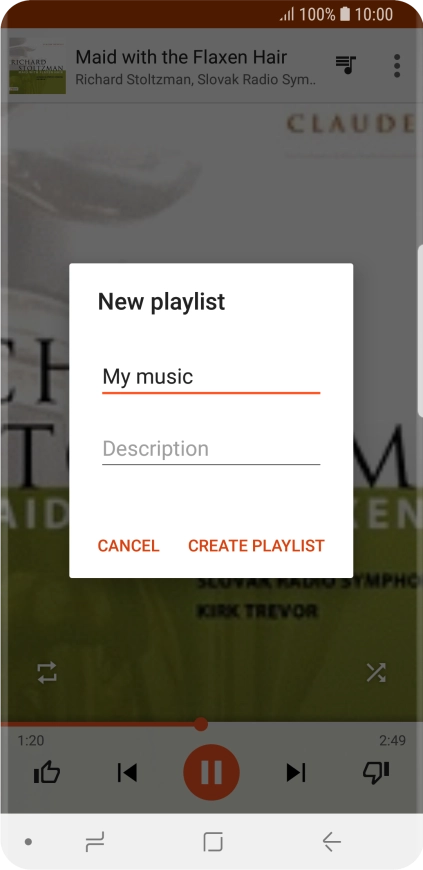 Key in a name for the playlist and press CREATE PLAYLIST. Key in a name for the playlist and press CREATE PLAYLIST.