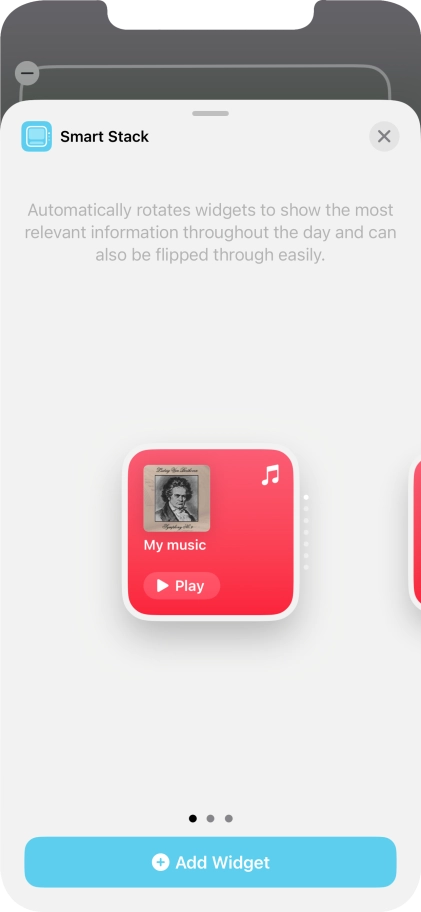 Slide your finger right or left on the screen to select the required widget size. Slide your finger right or left on the screen to select the required widget size.