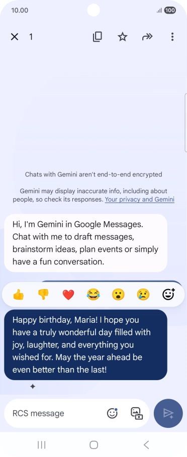Press and hold the text suggestion from Gemini. Follow the instructions on the screen to use the text suggestion. Press and hold the text suggestion from Gemini. Follow the instructions on the screen to use the text suggestion.