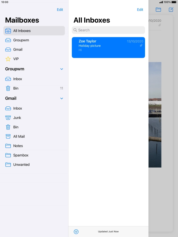 Press the required email account. Press the required email account.