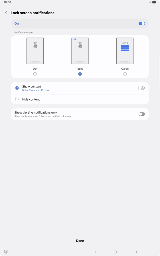 Press the required setting. Press the required setting.