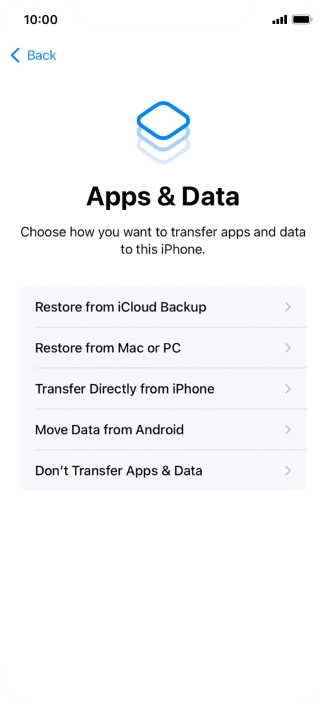 Press Don't Transfer Apps & Data and follow the instructions on the screen to finish the activation. Press Don't Transfer Apps & Data and follow the instructions on the screen to finish the activation.
