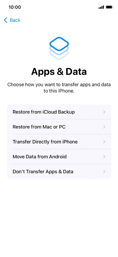 Press Don't Transfer Apps & Data and follow the instructions on the screen to finish the activation. Press Don't Transfer Apps & Data and follow the instructions on the screen to finish the activation.