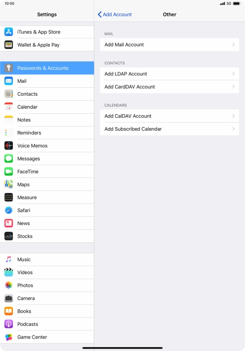 Press Add Mail Account. Press Add Mail Account.