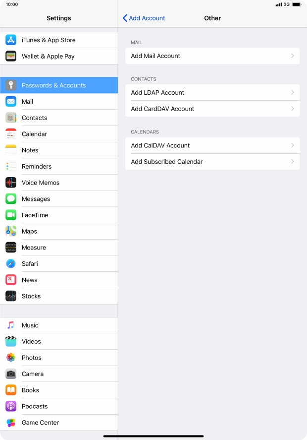 Press Add Mail Account. Press Add Mail Account.