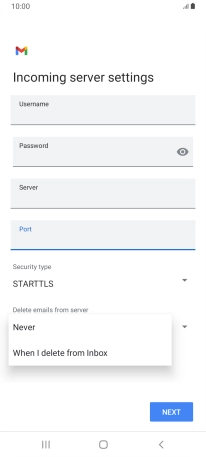 Press Never to keep email messages on the server when you delete them on your phone. Press Never to keep email messages on the server when you delete them on your phone.