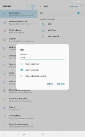 Key in the password for the Wi-Fi network and press CONNECT. Key in the password for the Wi-Fi network and press CONNECT.