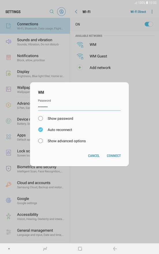 Key in the password for the Wi-Fi network and press CONNECT. Key in the password for the Wi-Fi network and press CONNECT.