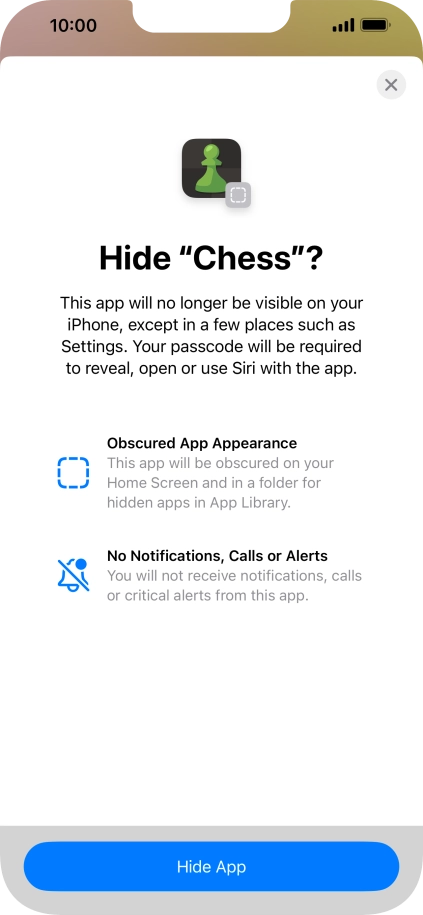 Press Hide App. Press Hide App.