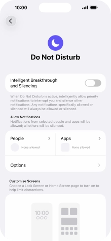 Press People and follow the instructions on the screen to select which contacts you would like to receive calls and notifications from when Do Not Disturb is turned on. Press People and follow the instructions on the screen to select which contacts you would like to receive calls and notifications from when Do Not Disturb is turned on.