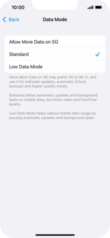 Press the required setting. Press the required setting.