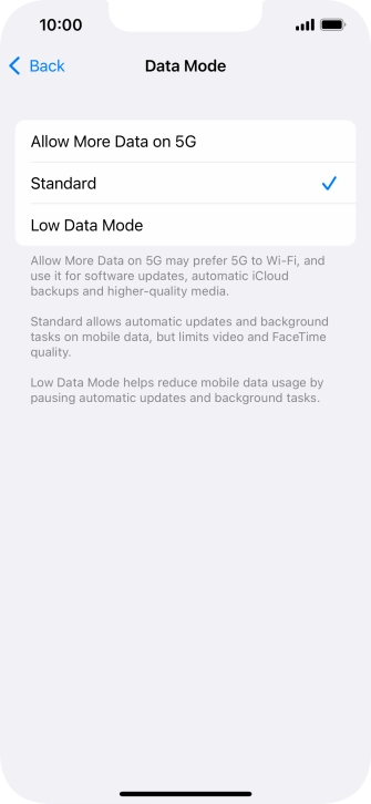 Press the required setting. Press the required setting.