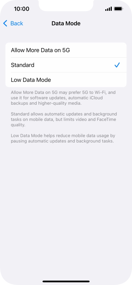 Press the required setting. Press the required setting.