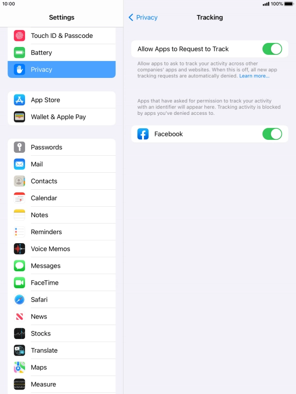 Press Allow Apps to Request to Track to turn the function on or off. Press Allow Apps to Request to Track to turn the function on or off.
