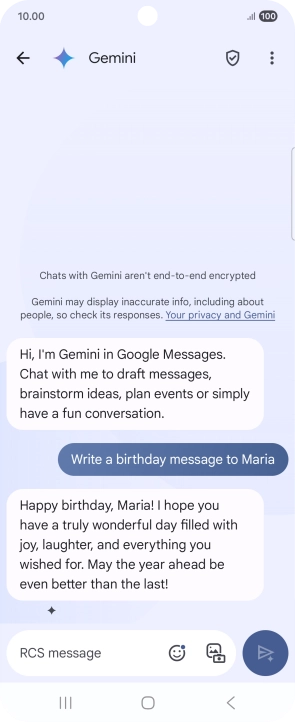 The text suggestion from Gemini is displayed. The text suggestion from Gemini is displayed.