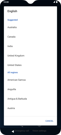 Press the required region. Press the required region.