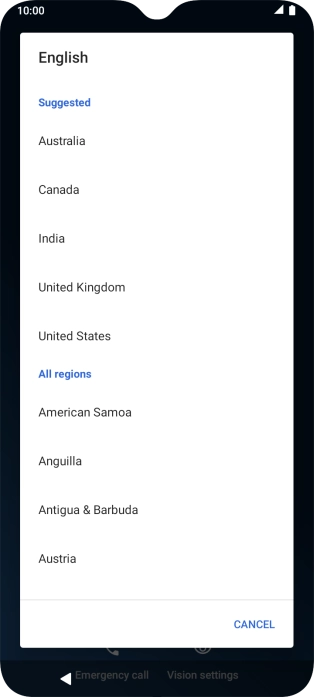 Press the required region. Press the required region.