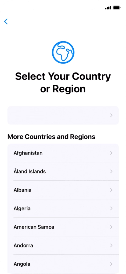 Press the required country or area. Press the required country or area.