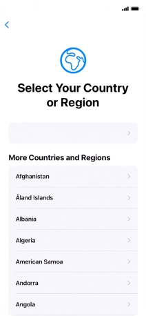 Press the required country or area. Press the required country or area.