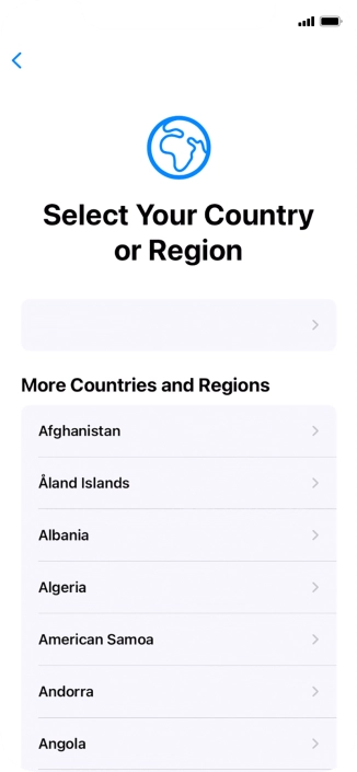 Press the required country or area. Press the required country or area.