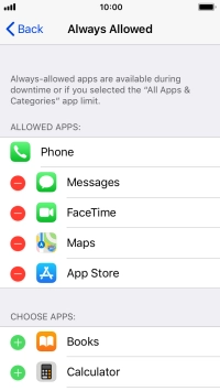 Press the remove icon next to the required app to remove it from the list of allowed apps during Downtime. Press the remove icon next to the required app to remove it from the list of allowed apps during Downtime.