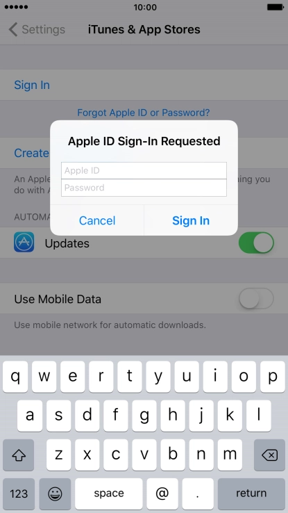 Press Apple ID and key in the username for your Apple ID. Press Apple ID and key in the username for your Apple ID.