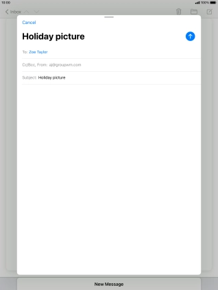 Press the text input field and write the text for your email message. Press the text input field and write the text for your email message.