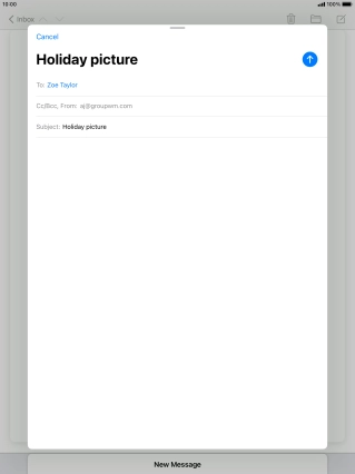 Press the text input field and write the text for your email message. Press the text input field and write the text for your email message.