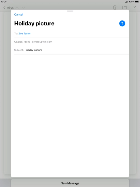 Press the text input field and write the text for your email message. Press the text input field and write the text for your email message.