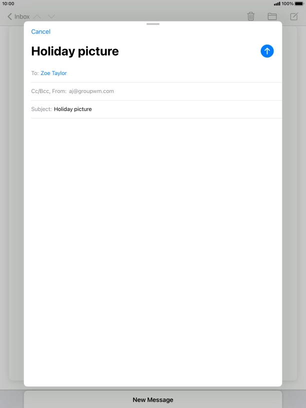 Press the text input field and write the text for your email message. Press the text input field and write the text for your email message.