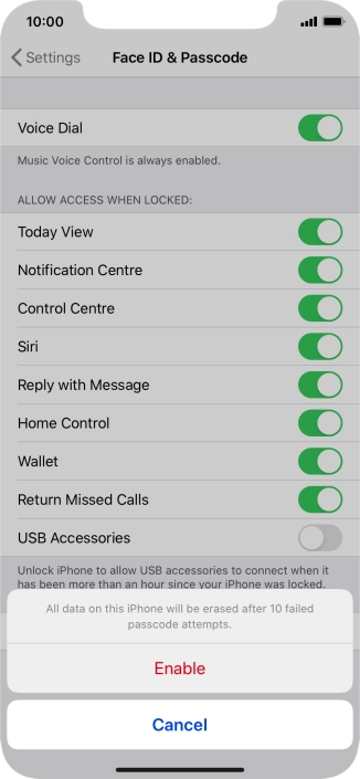 If you turn on the function, press Enable. If you turn on the function, press Enable.