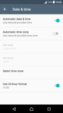 Press Automatic time zone to turn on the function. Press Automatic time zone to turn on the function.