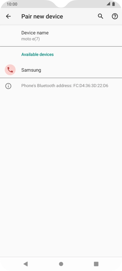 Press the required Bluetooth device and follow the instructions on the screen to pair the device with your phone. Press the required Bluetooth device and follow the instructions on the screen to pair the device with your phone.