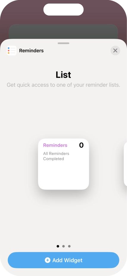 Slide your finger right or left on the screen to select the required widget size. Slide your finger right or left on the screen to select the required widget size.