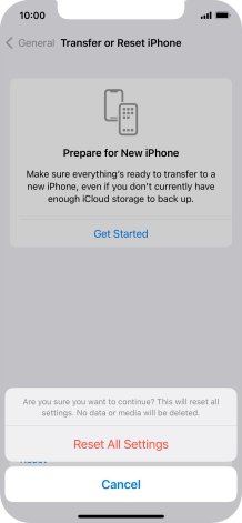 Press Reset All Settings. Wait a moment while the factory default settings are restored. Follow the instructions on the screen to set up your phone and prepare it for use. Press Reset All Settings. Wait a moment while the factory default settings are restored. Follow the instructions on the screen to set up your phone and prepare it for use.
