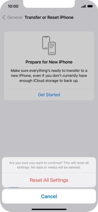 Press Reset All Settings. Wait a moment while the factory default settings are restored. Follow the instructions on the screen to set up your phone and prepare it for use. Press Reset All Settings. Wait a moment while the factory default settings are restored. Follow the instructions on the screen to set up your phone and prepare it for use.
