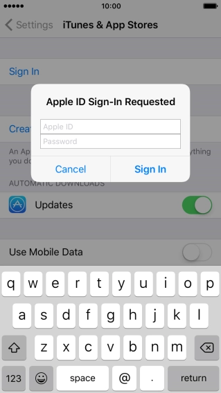 Press Apple ID and key in the username for your Apple ID. Press Apple ID and key in the username for your Apple ID.