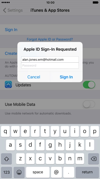 Press Password and key in the password for your Apple ID. Press Password and key in the password for your Apple ID.