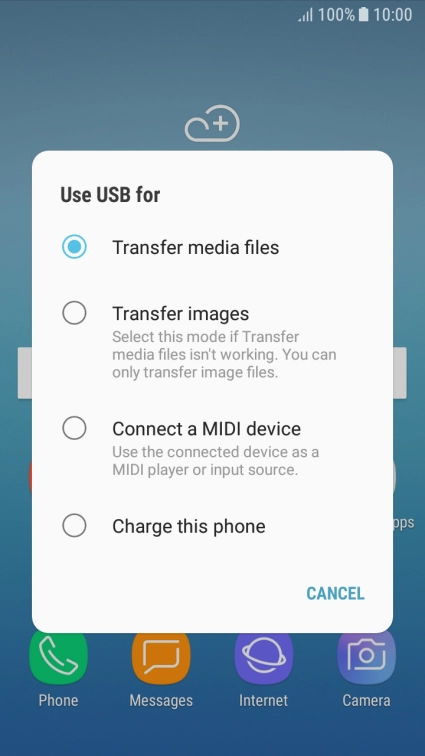 Press Transfer media files to turn on the function. Press Transfer media files to turn on the function.