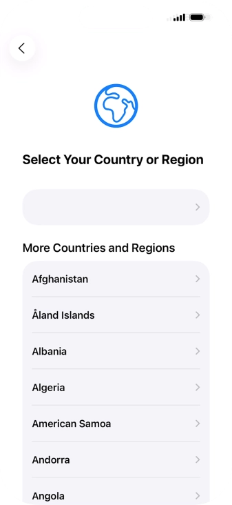 Press the required country or area. Press the required country or area.
