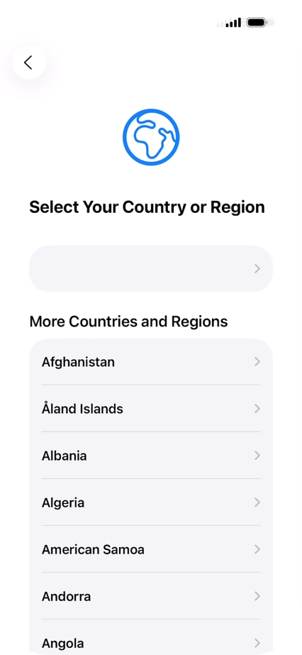 Press the required country or area. Press the required country or area.
