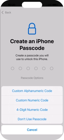 Follow the instructions on the screen to turn on use of phone lock code or press Don't Use Passcode. Follow the instructions on the screen to turn on use of phone lock code or press Don't Use Passcode.
