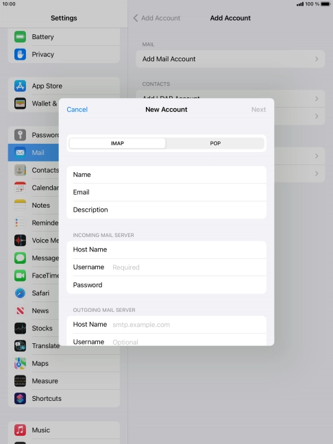 Press Username and key in the username for your email account. Press Username and key in the username for your email account.