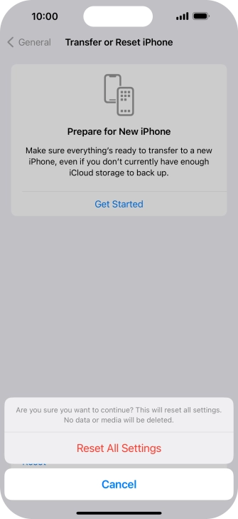 Press Reset All Settings. Wait a moment while the factory default settings are restored. Follow the instructions on the screen to set up your phone and prepare it for use. Press Reset All Settings. Wait a moment while the factory default settings are restored. Follow the instructions on the screen to set up your phone and prepare it for use.