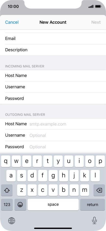 Press Host Name and key in the name of your email provider's outgoing server. Please note that if you can't send email messages when using your email provider's outgoing server, key in smtp.vodafone.net.au (Vodafone's outgoing server). Press Host Name and key in the name of your email provider's outgoing server. Please note that if you can't send email messages when using your email provider's outgoing server, key in smtp.vodafone.net.au (Vodafone's outgoing server).